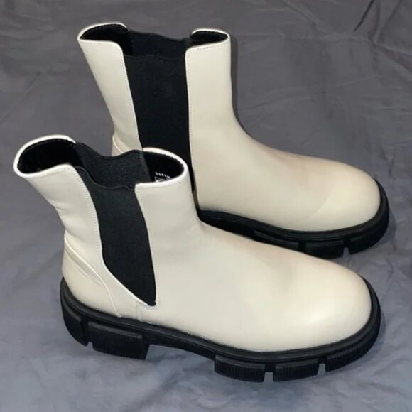 Zara Ecru Slip-On Lug Sole Leather Combat Chelsea Boots - Picture 8 of 9